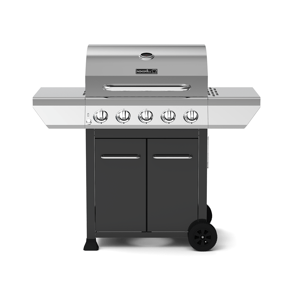 5-Burner Propane Gas BBQ in Stainless-Steel and Black Cabinet